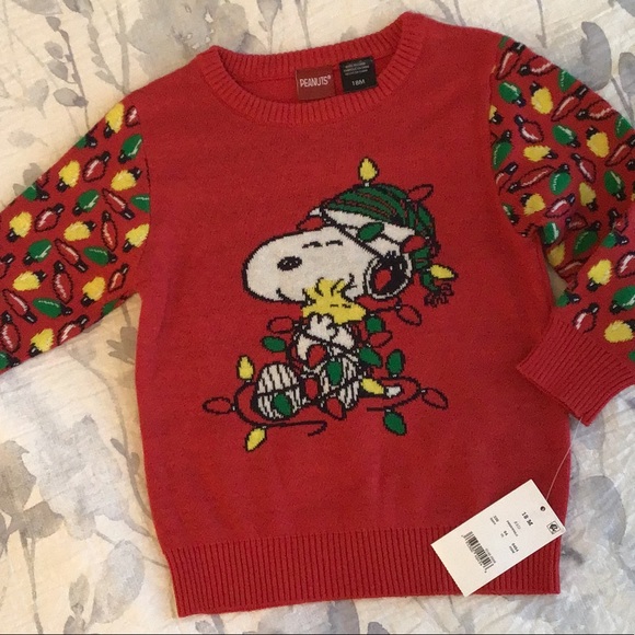 NWT Peanuts Snoopy and Woodstock Holiday Lights Sweater 18 mos - Picture 1 of 7